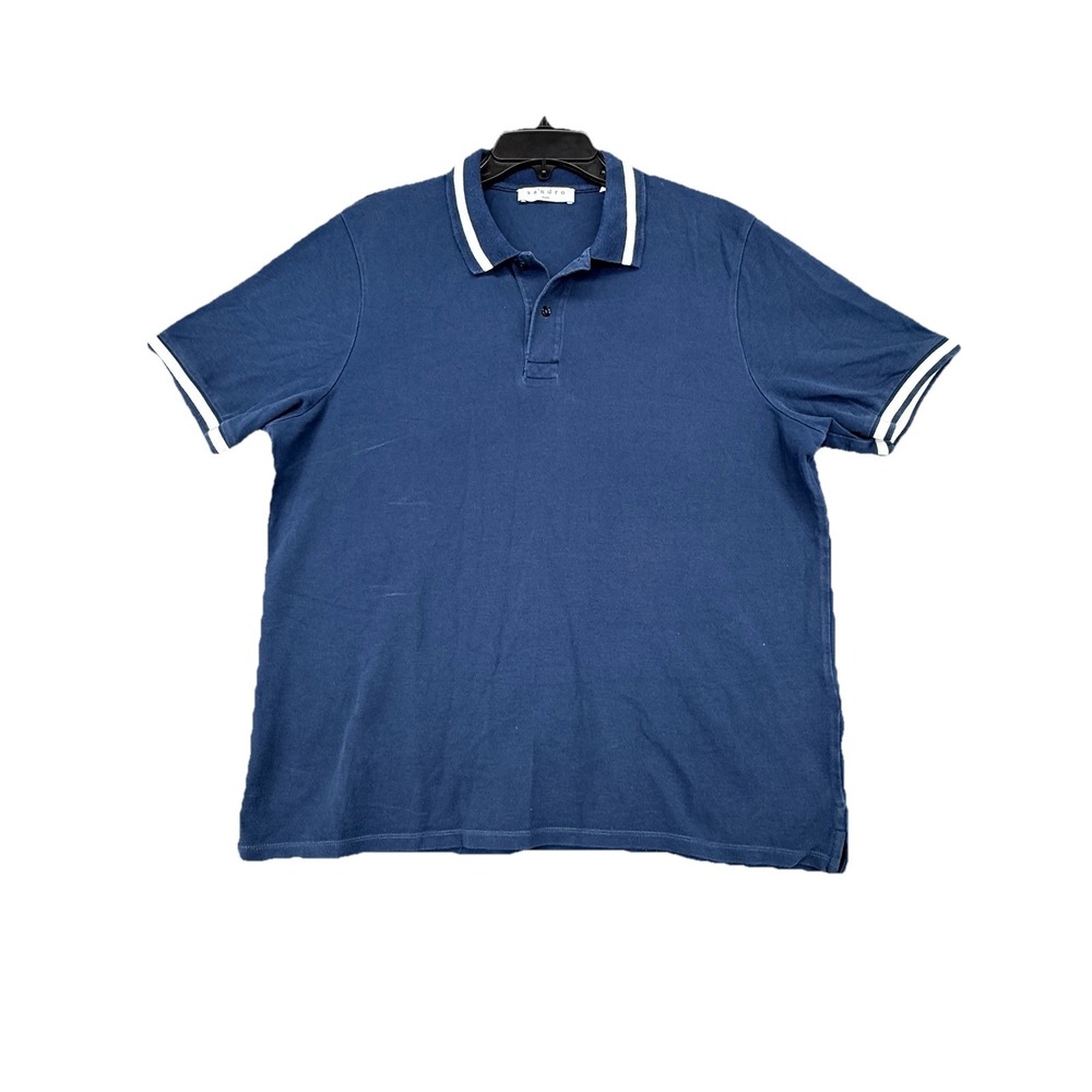Sandro Polo Shirt Mens Navy Blue Short Sleeve Collared Classic Casual Top XL‎